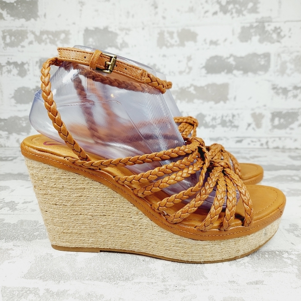 NEW Zodiac Women's Shana Brown Leather Espadrille Wedge Sandals B215 - Picture 6 of 12